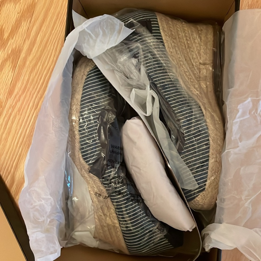 NIB J. Crew Seville Canvas Espadrille wedge ankle tie Blue & White stripes 7.5 - Picture 10 of 12